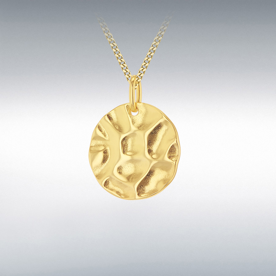Sterling Silver Yellow Gold Plated 17mm Hammered Disc Pendant