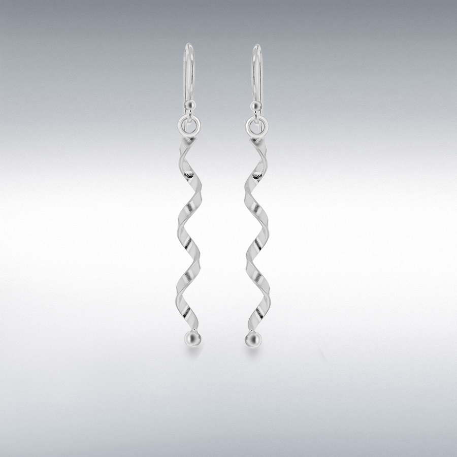 Sterling Silver Rhodium Plated Twist Drop Earrings