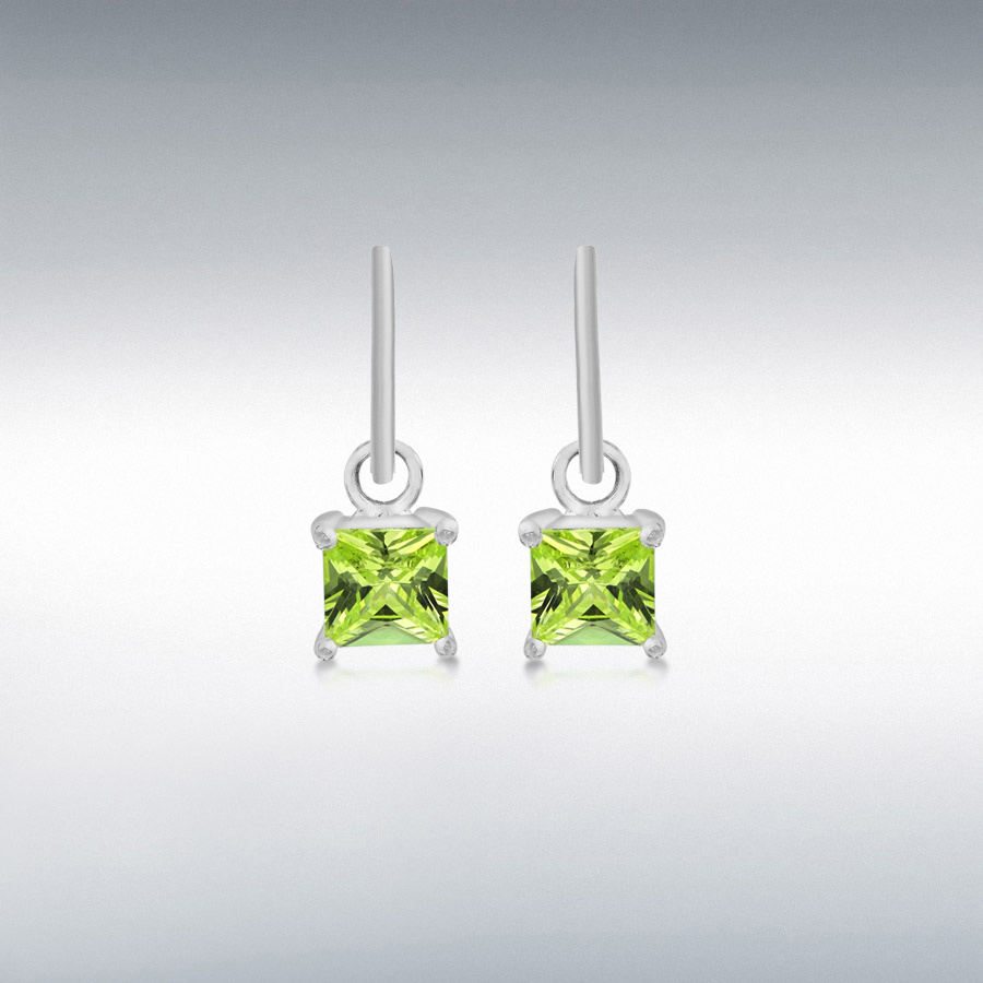 Sterling Silver 6mm x 6mm Green Square CZ 6.5mm x 20.5mm Drop Earrings