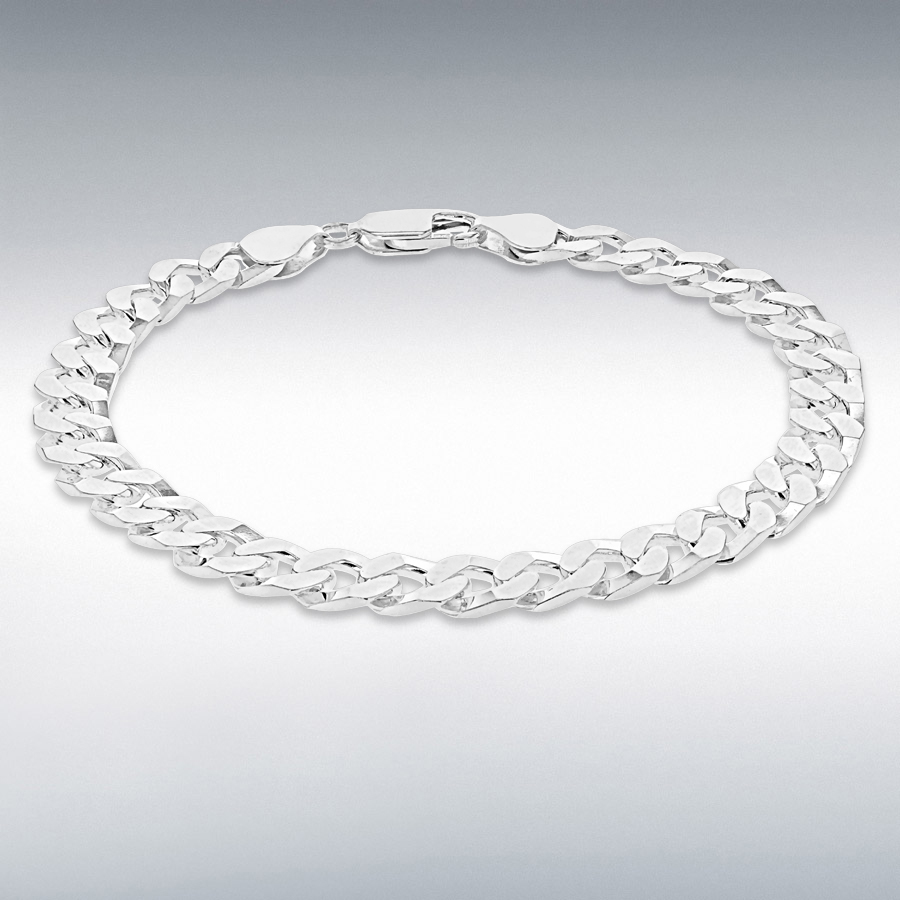 Sterling Silver 180 Flat-Square-Link Curb Bracelet 20cm/8''