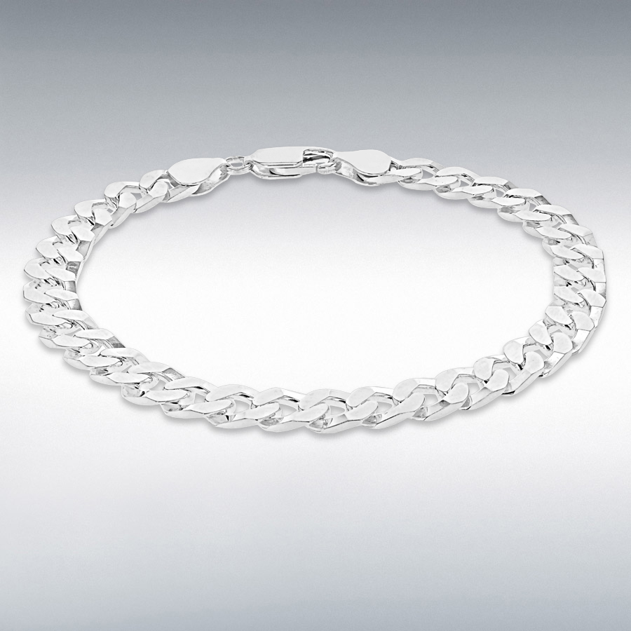 Sterling Silver 180 Flat-Square-Link Curb Bracelet 20cm/8