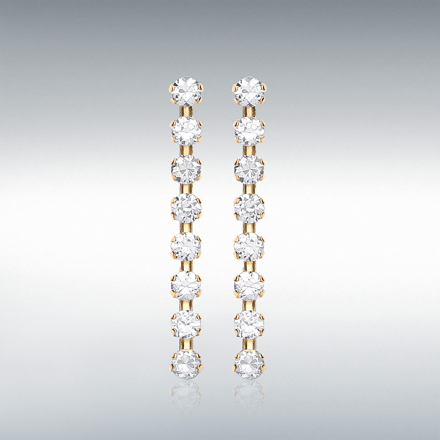 9ct Yellow Gold 8-Stone 3mm Round CZ 3mm x 31mm Drop Earrings