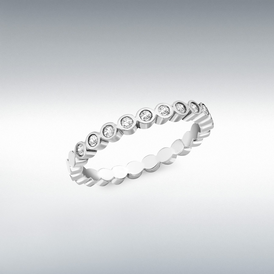 9ct White Gold 0.15ct Diamond Rubover Set Half-Eternity Ring