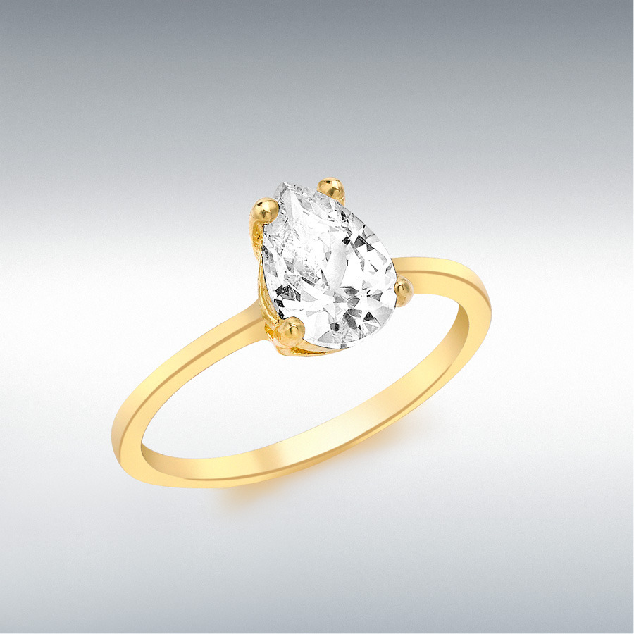 9ct Yellow Gold 7mm x 9mm Pear Cut CZ Ring