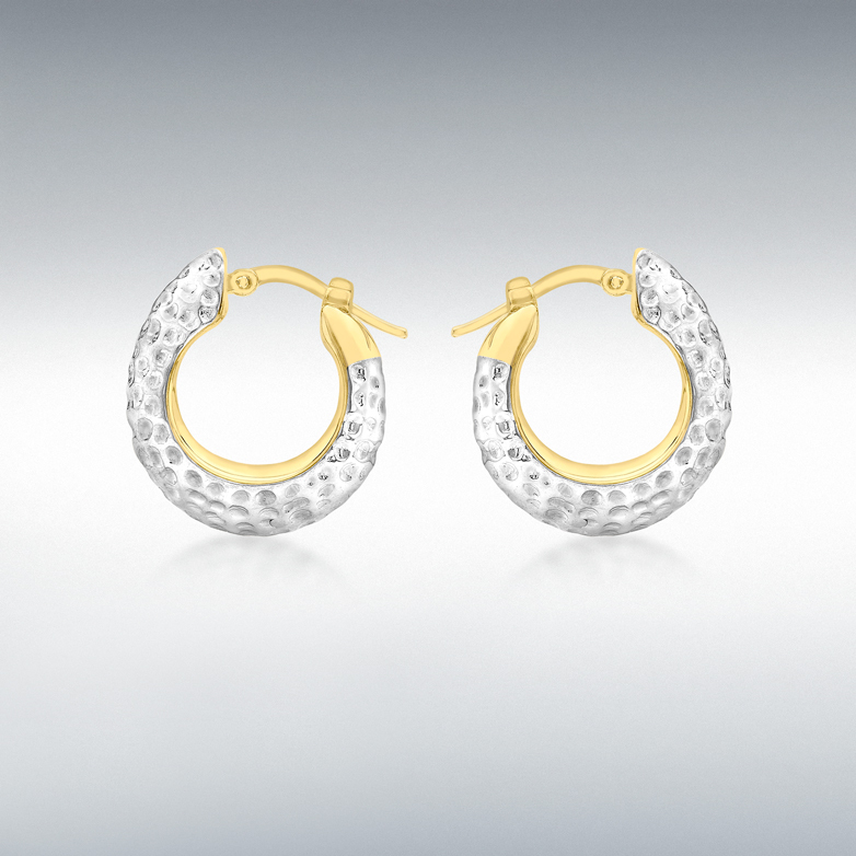 9ct 2-Tone Gold 19mm x 20mm Textured Electroform Hoop Earrings