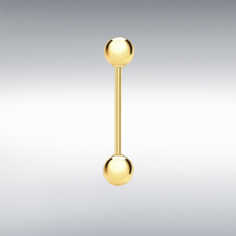 18ct Yellow Gold 5mm x 24mm Double-Ball Belly Bar