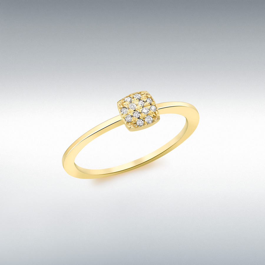 9ct Yellow Gold 0.05ct Pave Set Diamond Cushion Shaped Ring