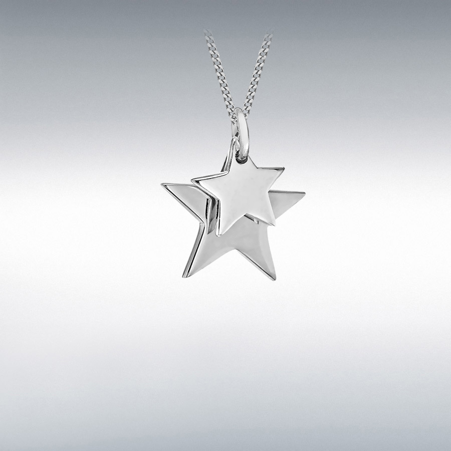 Sterling Silver 14mm x 14mm Double-Star Pendant