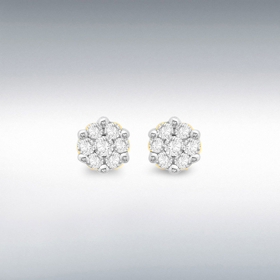 9ct Yellow Gold 0.25ct Diamond Cluster 5mm Stud Earrings