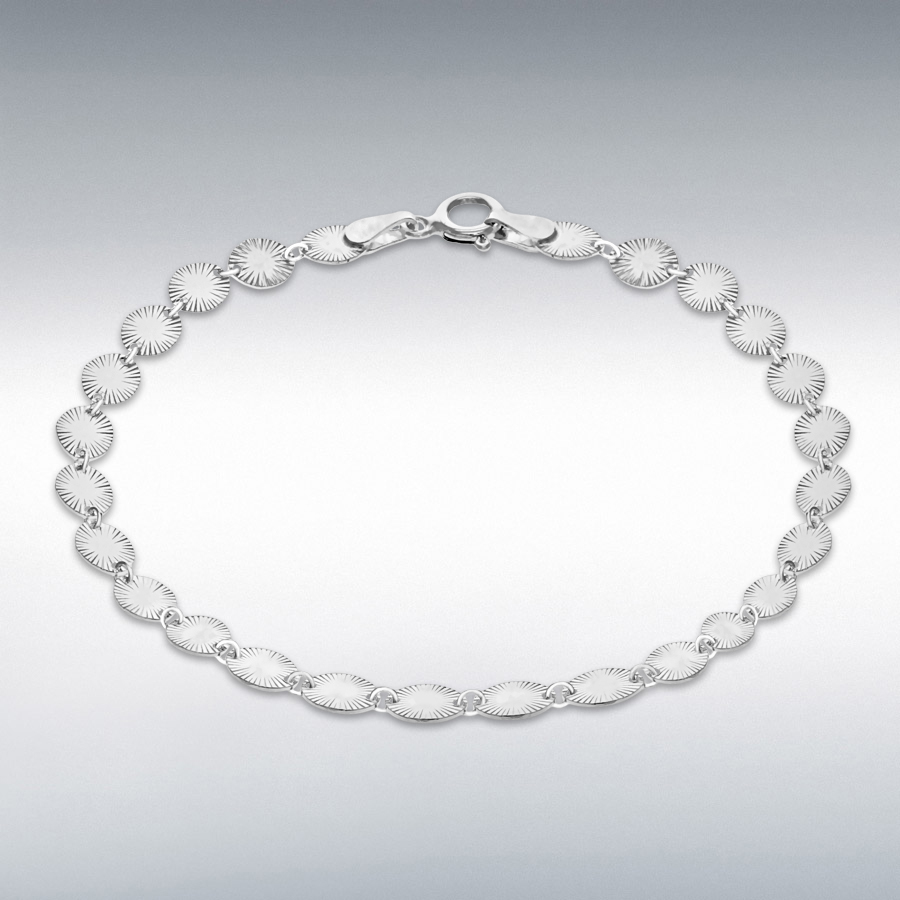 Sterling Silver 4.5mm Star-Burst Oval Disc Bracelet 19cm/7.5