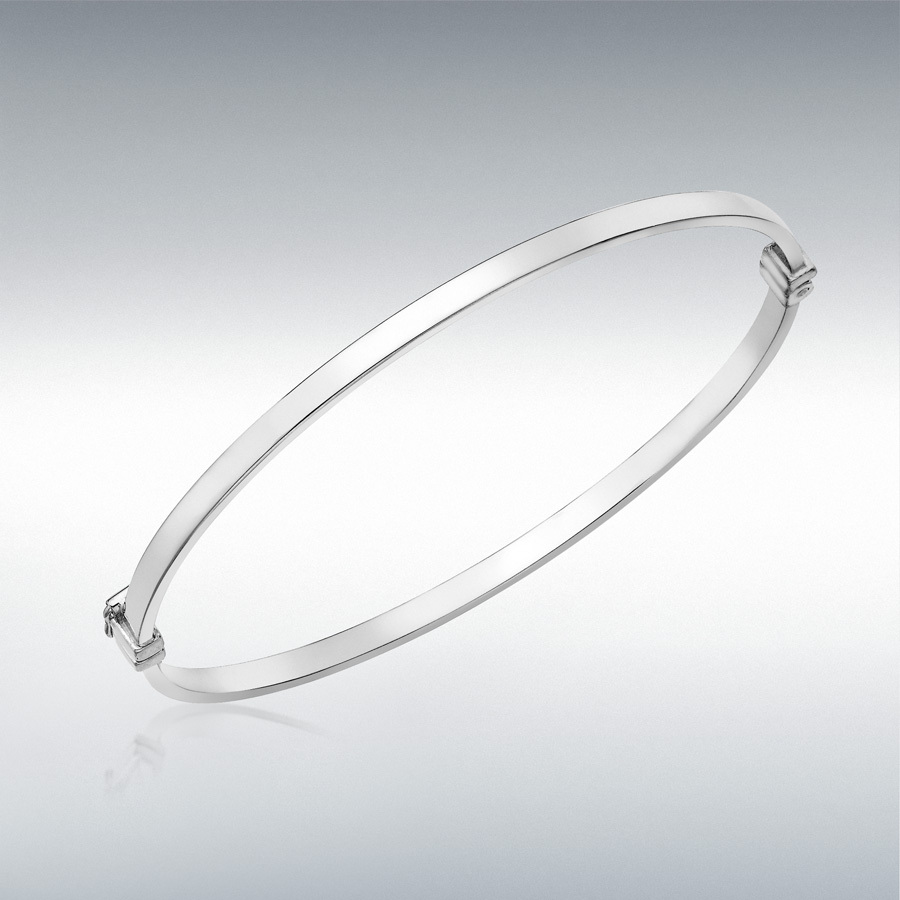 9ct White Gold 3mm Rectangular-Tube Oval Bangle