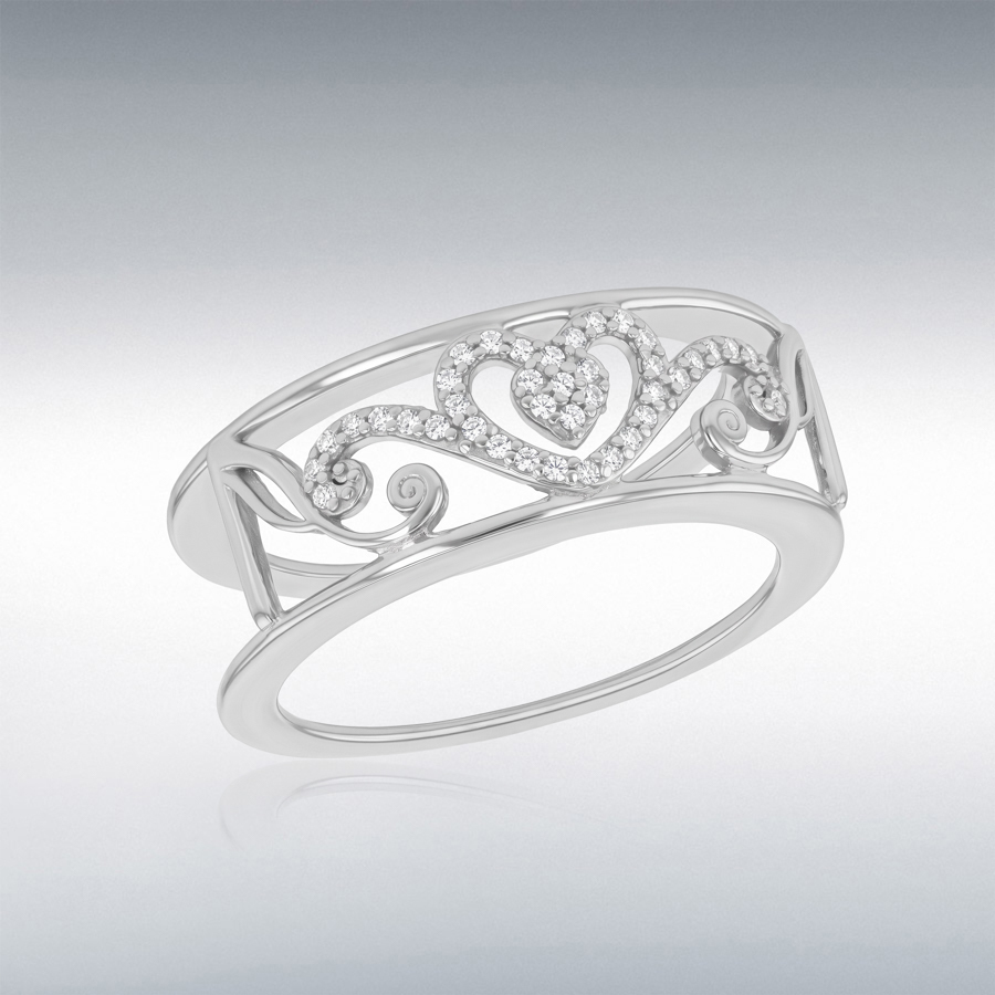 Sterling Silver Rhodium Plated Oura 5 Ring Open Heart CZ Enhancer  