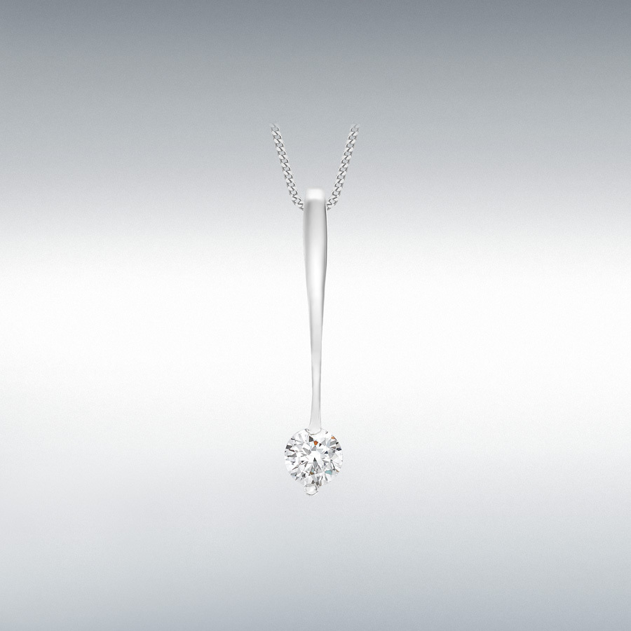 9ct White Gold 5mm CZ 5mm x 29mm Drop Pendant