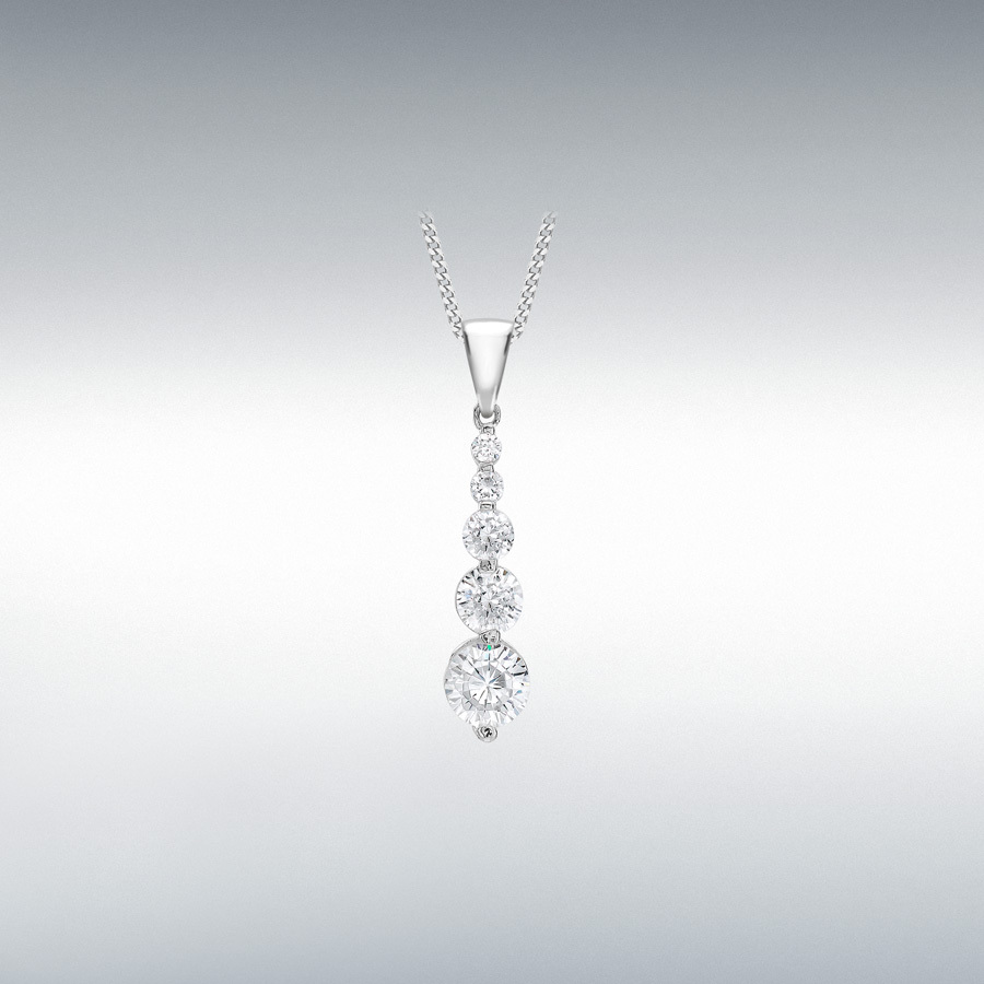 9ct White Gold CZ 5mm x 20mm Graduated Drop Pendant