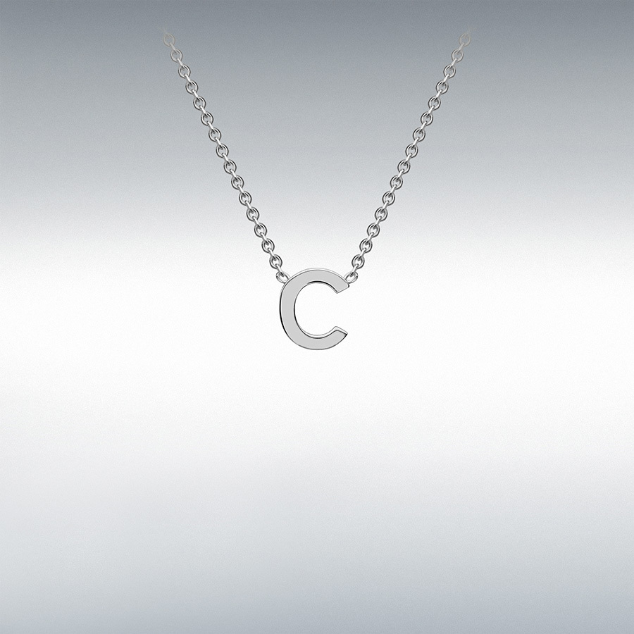 9ct White Gold 4mm x 5mm 'C' Initial Adjustable Necklace 38cm/15"-43cm/17"