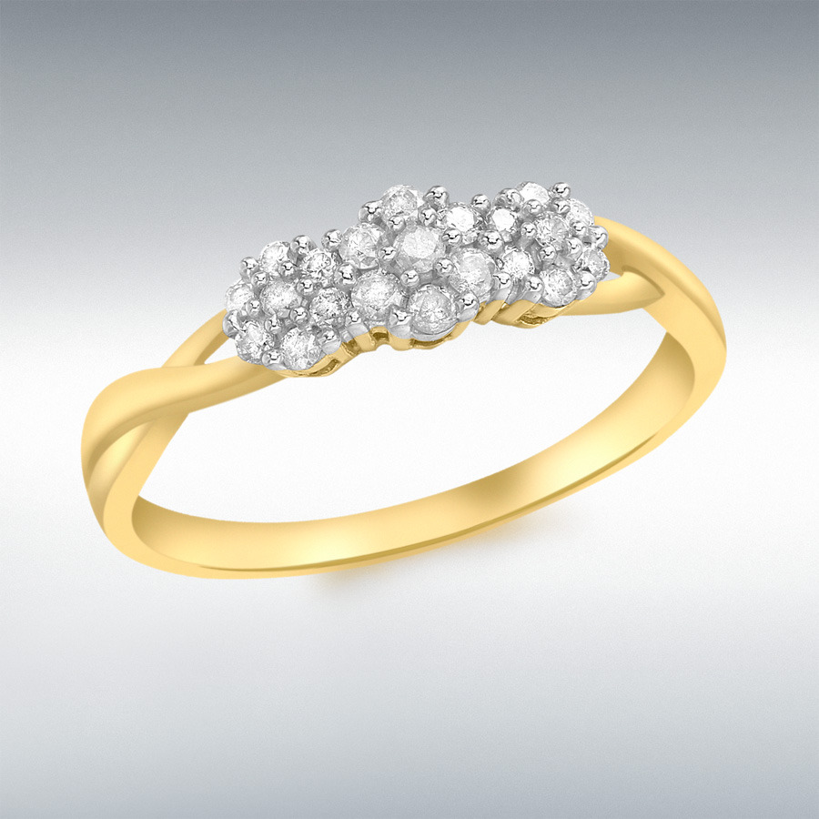 9ct Yellow Gold 0.25ct Diamond Cluster Ring