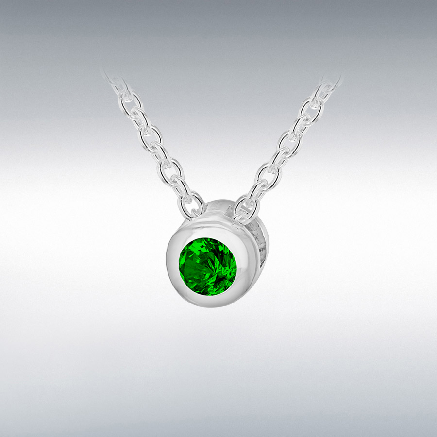 Sterling Silver Green 3mm CZ May Birthstone Adjustable Necklace 41cm/16"-46cm/18" 