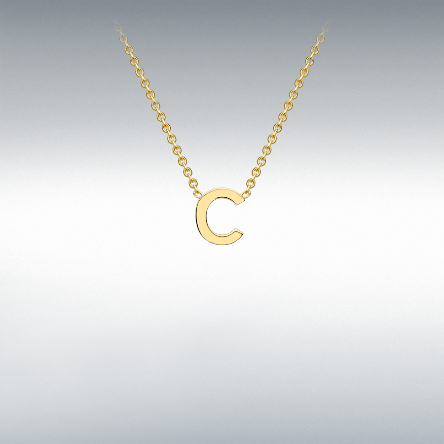 9ct Yellow Gold 4mm x 5mm 'C' Initial Adjustable Necklace 38cm/15"-43cm/17"