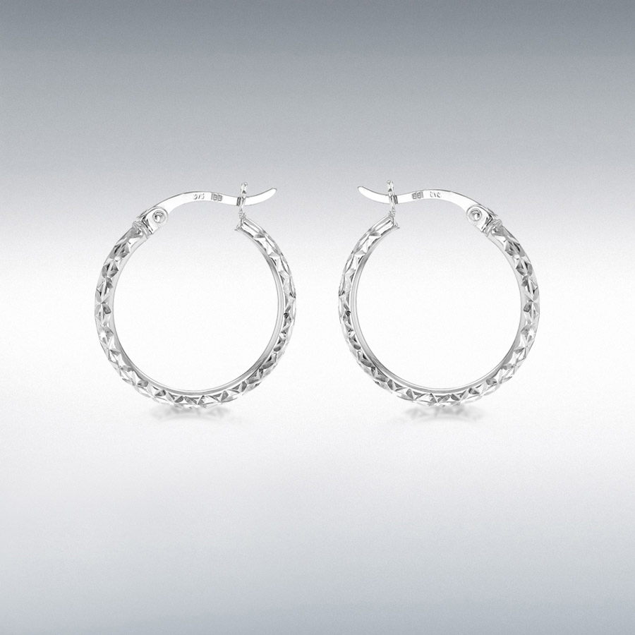 18ct White Gold 18mm Diamond Cut Hoop Creole Earrings