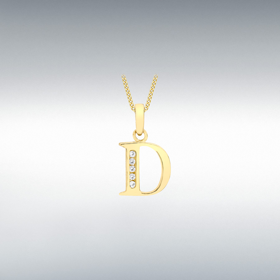 9ct Yellow Gold CZ 9mm x 12mm 'D' Initial Pendant