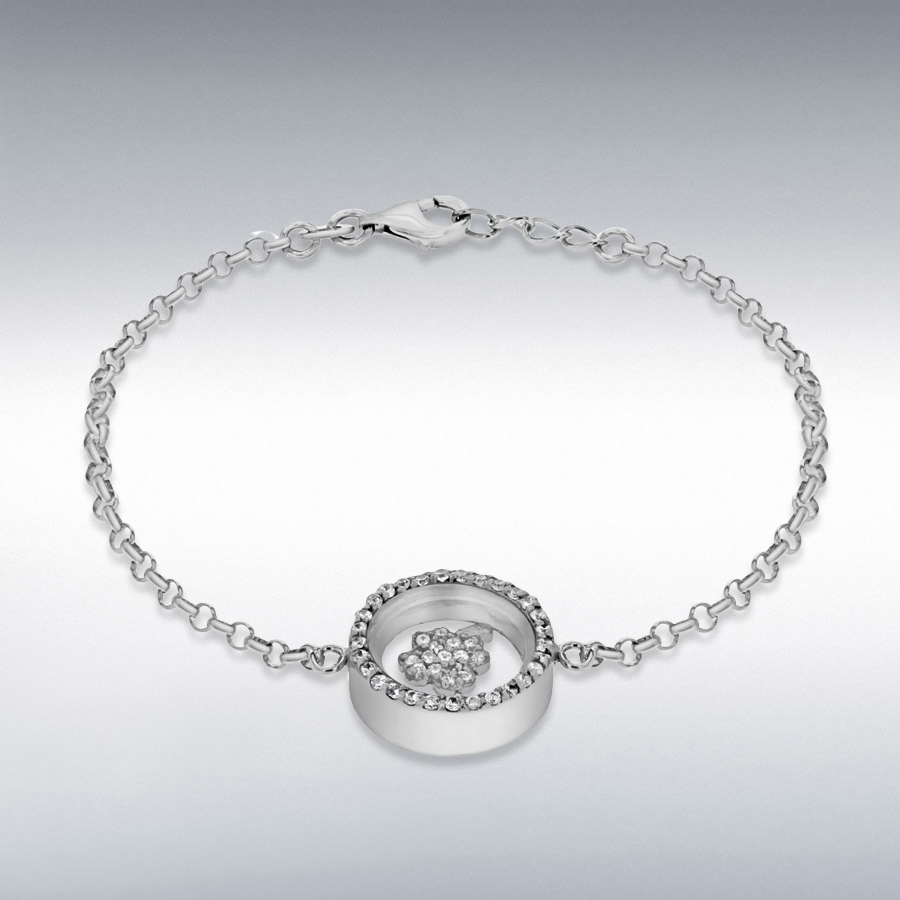 Sterling Silver Rhodium Plated CZ Floating Clover Adjustable Bracelet 16.5cm/6.5" - 18cm/7"