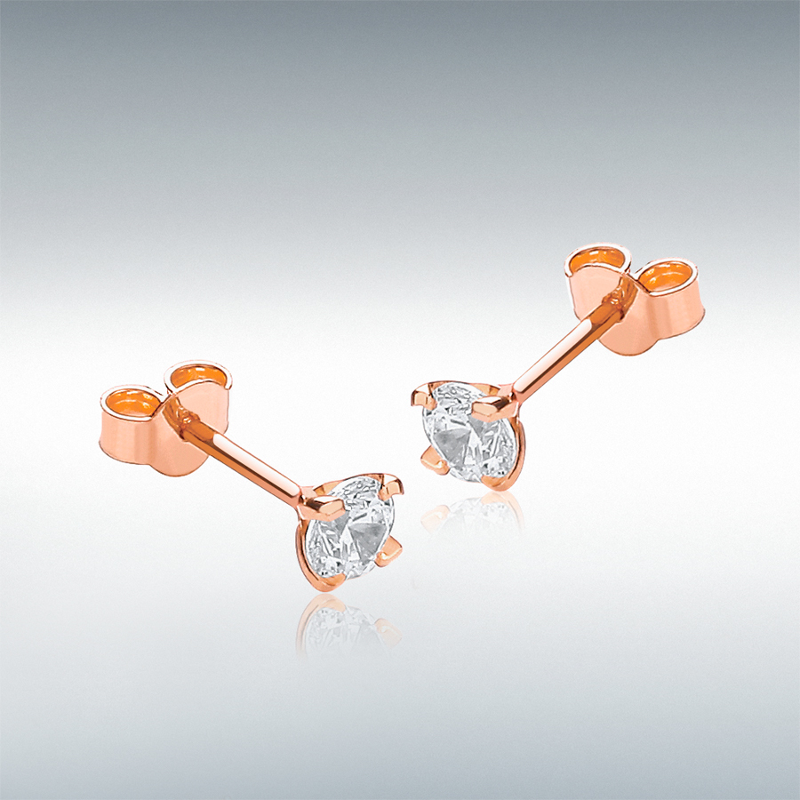 9ct Rose Gold 4mm Round CZ Stud Earrings