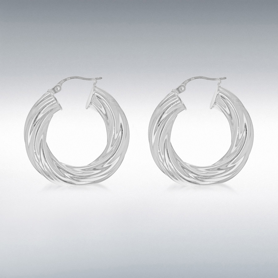 Sterling Silver 6mm Tube 27mm Twisted Hoop Creole Earrings