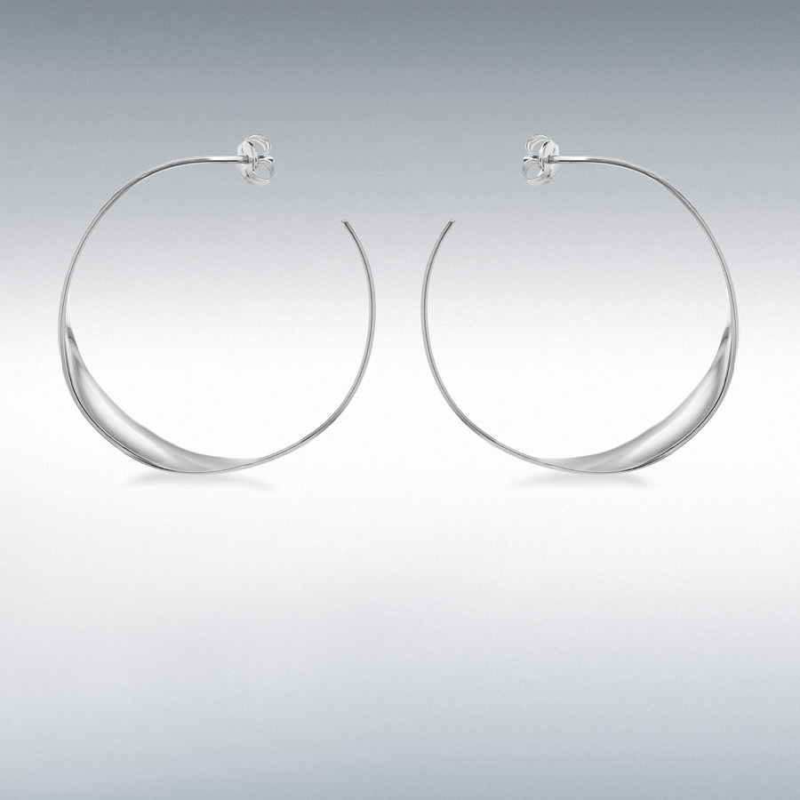 Sterling Silver Rhodium Plated 36mm Twist Hoop Earrings