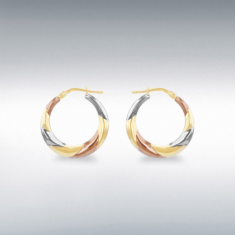 Sterling Silver 9ct Bonded 3 Colour Twisted Creole Earring