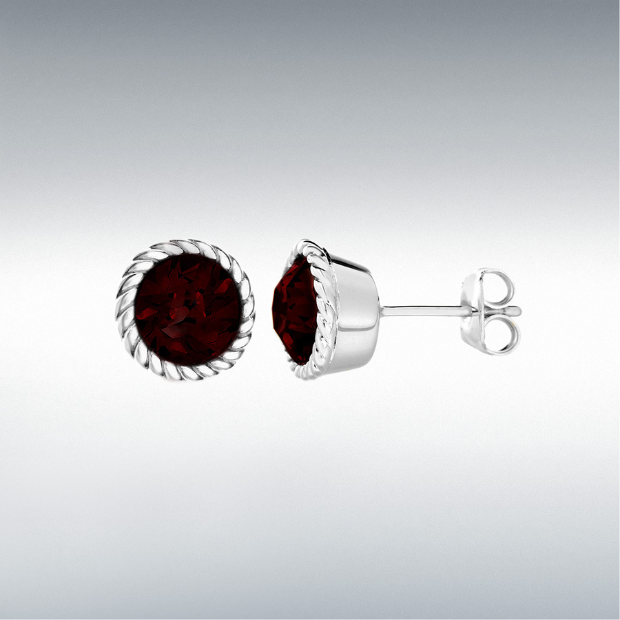 Sterling Silver Deep Red Swarovski Crystal 11mm January Birthstone Stud Earrings