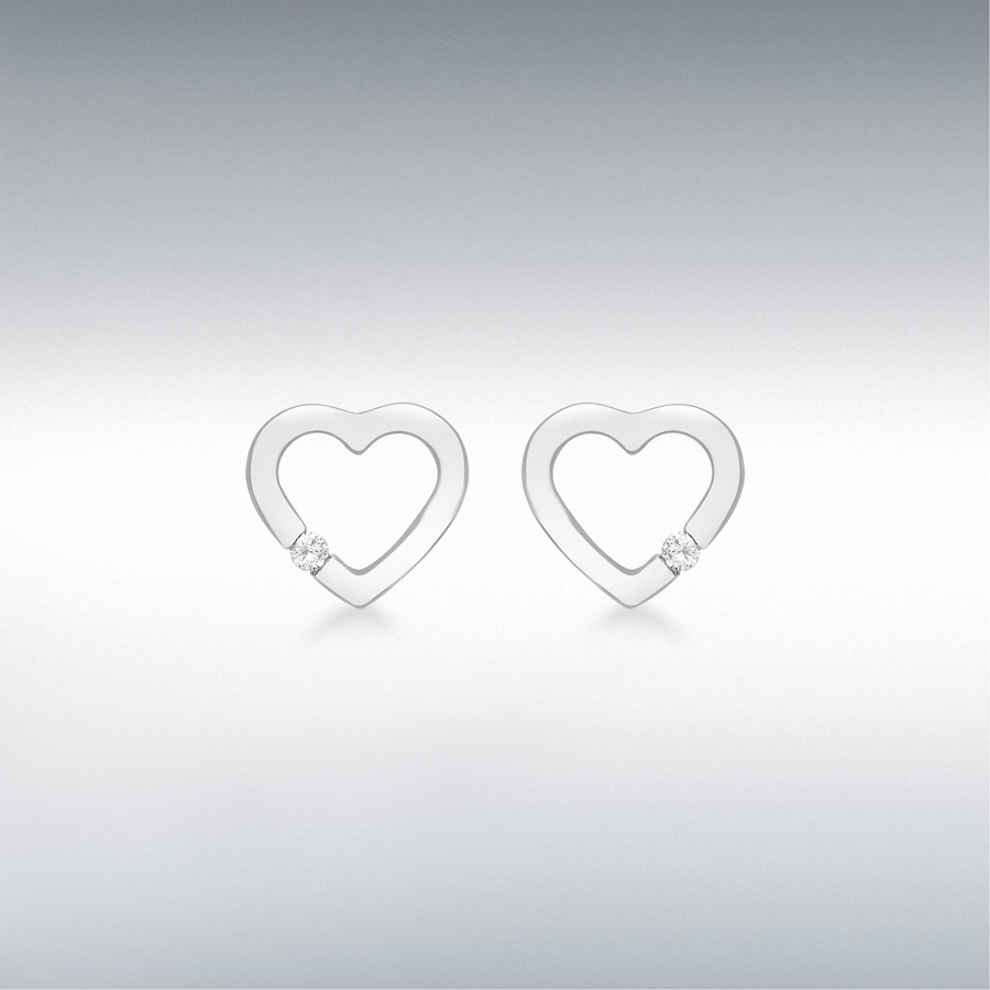 9ct White Gold 0.07ct Diamond 11mm x 10mm Heart Stud Earrings