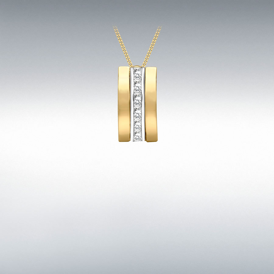 9ct 2-Tone Gold CZ 7.5mm x 14.8mm Triple-Bars Pendant   