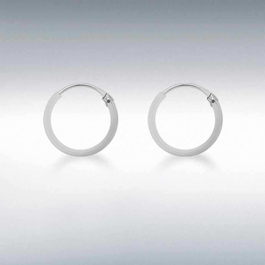 Sterling Silver 1.3mm Plain 12mm Hinged Endless Hoop Earrings