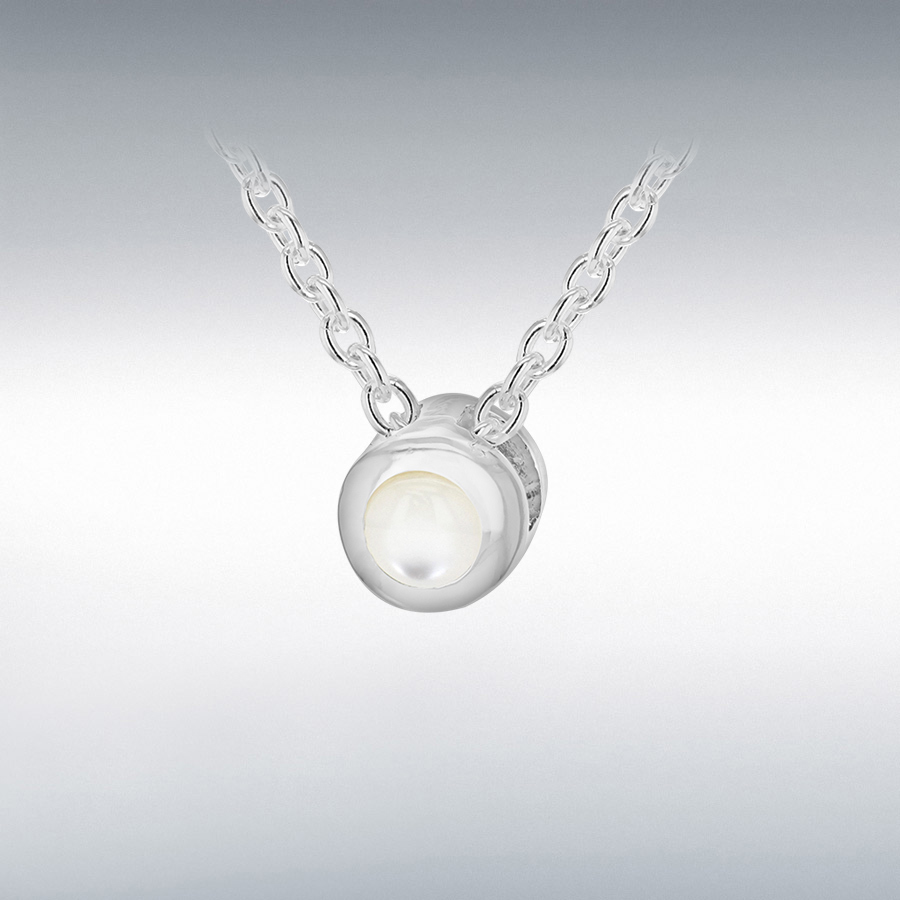 Sterling Silver White 3mm Cabochon Mother of Pearl June Birthstone Adjustable Necklace 41cm/16"-46cm/18" 