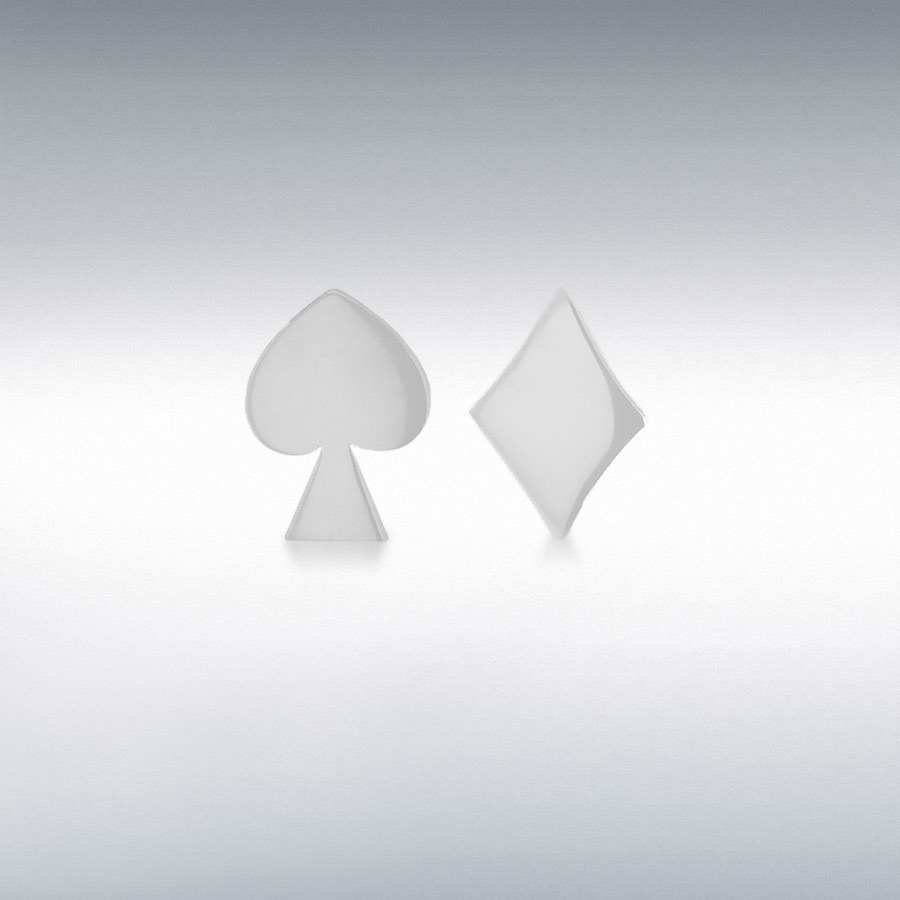 Sterling Silver 6mm x 8.5mm 'Spade' and 4.5mm x 7mm 'Diamond' Asymmetric Stud Earrings