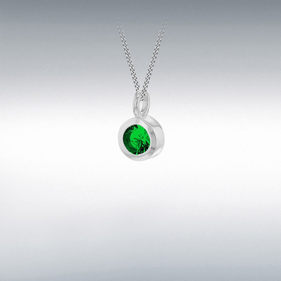 Sterling Silver Dark Green 5mm CZ 7mm x 11.5mm May Birthstone Pendant