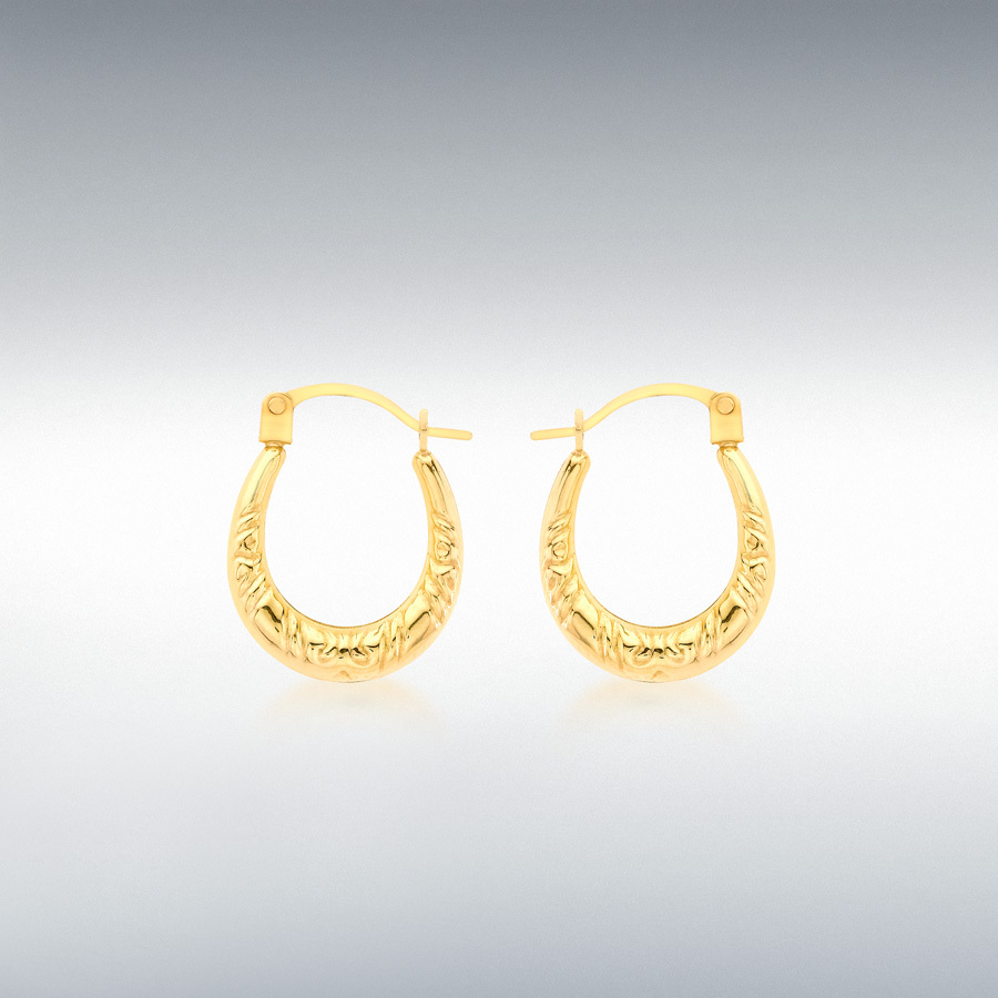 9ct Yellow Gold 12mm x 15mm Patterned Creole Earrings