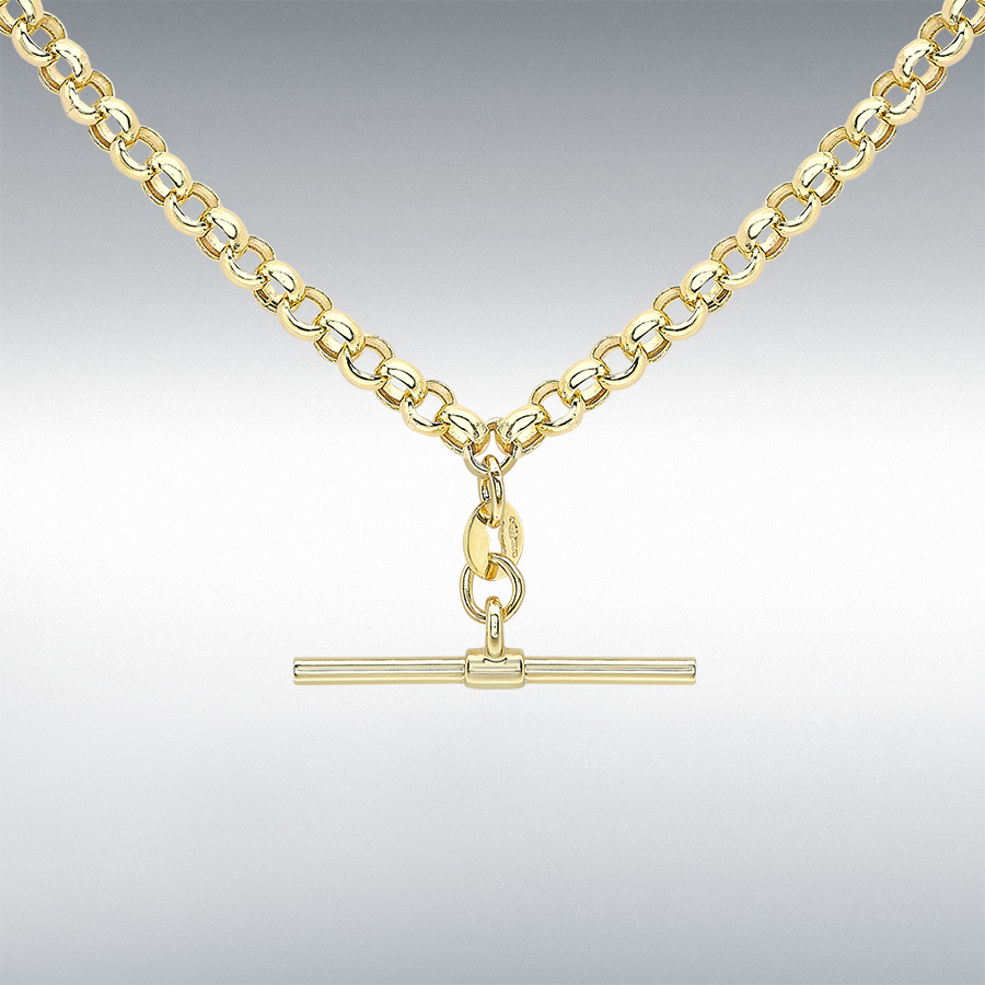 9ct Yellow Gold 24.8mm x 1.7mm T-Bar Belcher Chain Albert-Clasp Necklace 46cm/18