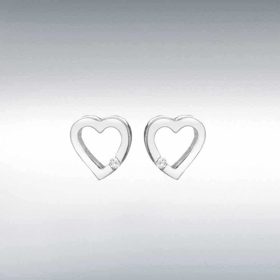 Sterling Silver CZ 10mm x 10mm Floating-Heart Earrings