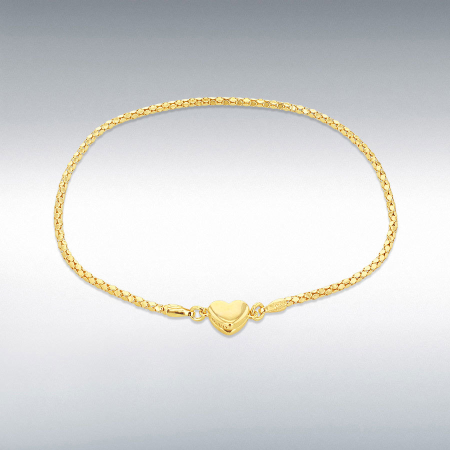 Sterling Silver Yellow-Gold-Tone 7.5mm x 6mm Magnetic-Heart Popcorn-Chain Bracelet 19cm/7.5