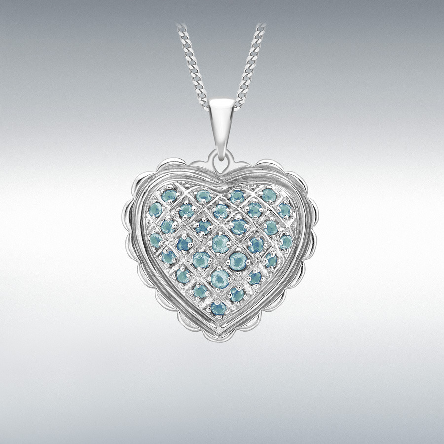 18ct White Gold Blue Topaz 21mm x 26mm Scallop-Edge Heart Pendant