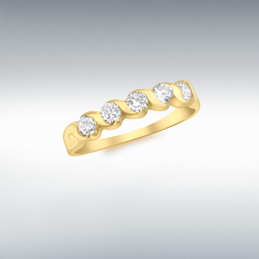 9ct Yellow Gold 5 x 3mm CZ Swirl-Detail Ring