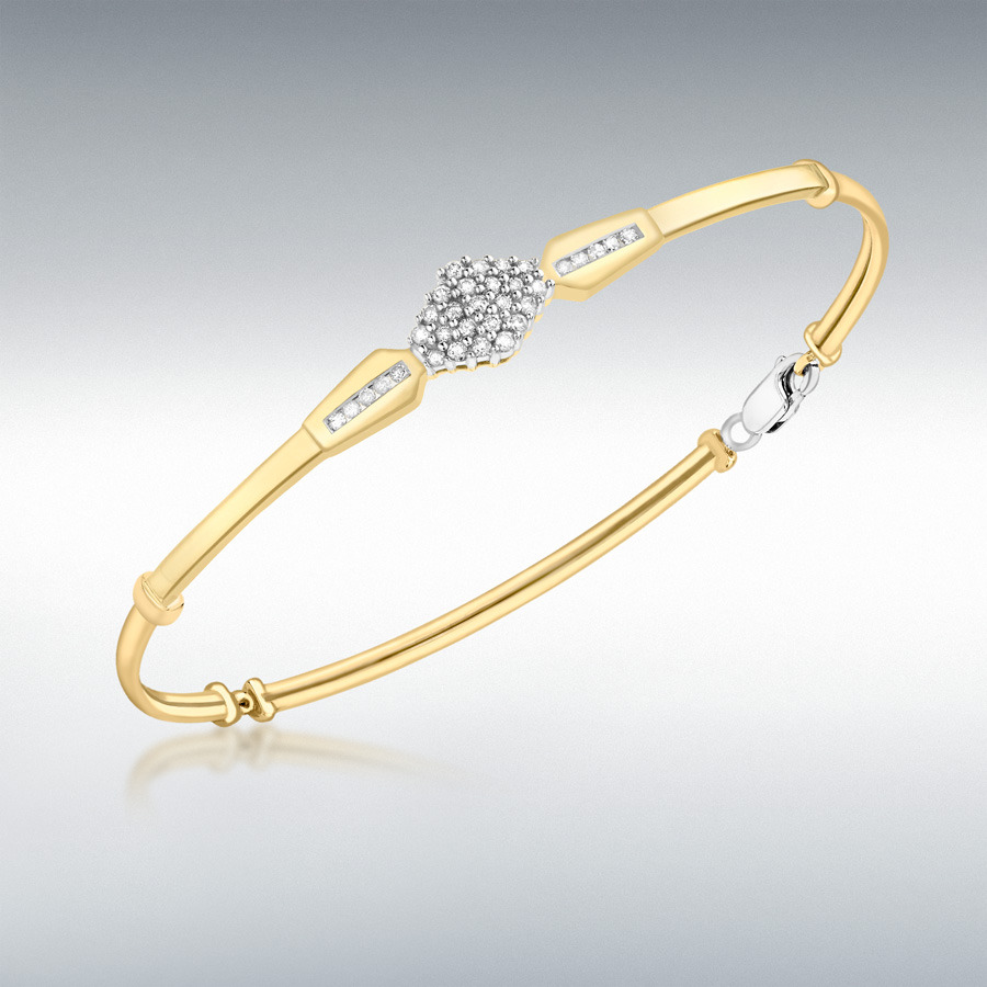 9ct Yellow Gold 0.29ct Diamond Cluster Lobster Clasp Bangle