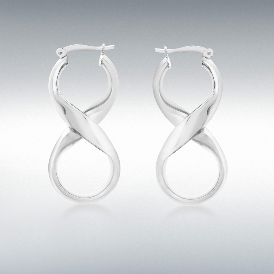 9ct White Gold 14mm x 31mm 'Figure 8' Creole Earrings