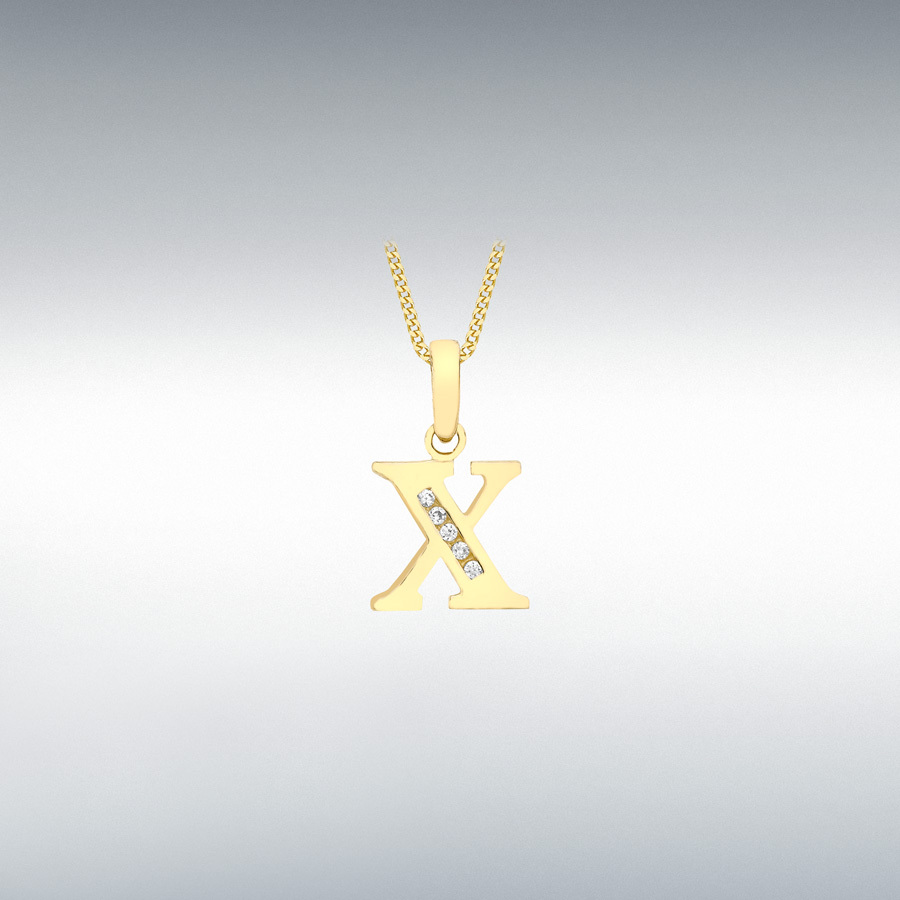 9ct Yellow Gold CZ 10mm x 13mm 'X' Initial Pendant