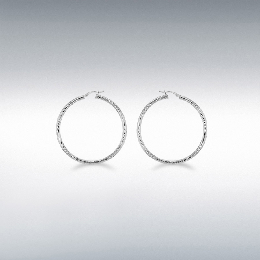 Sterling Silver 35mm Twist Diamond Cut Hoop Creole Earrings