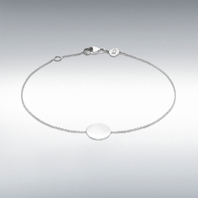 9ct White Gold 10mm Disc Adjustable Bracelet 18cm/7"-19cm/7.5" 