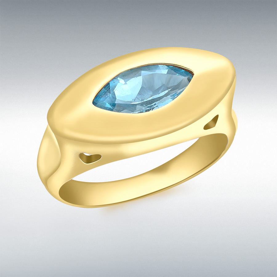9ct Yellow Gold Marquise Blue Topaz Ring