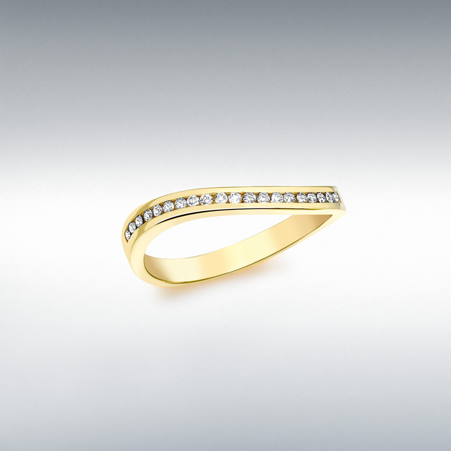 9ct Yellow Gold 0.15ct Diamond Channel Set Wave Half-Eternity Ring