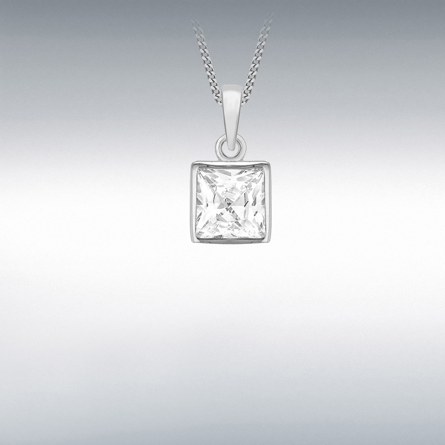 Sterling Silver 6.5mm CZ Square Pendant